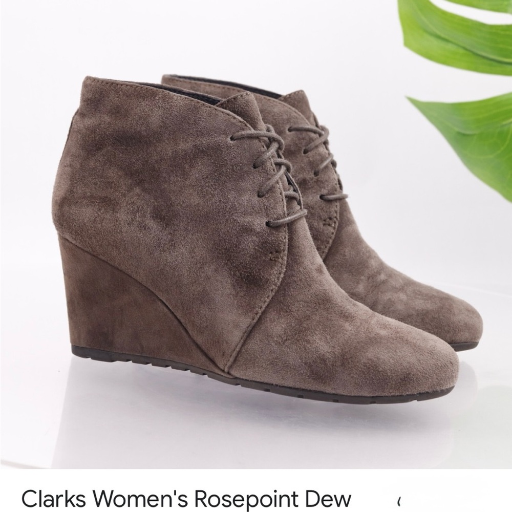 Clarks Women's Suede Brown Wedge Booties